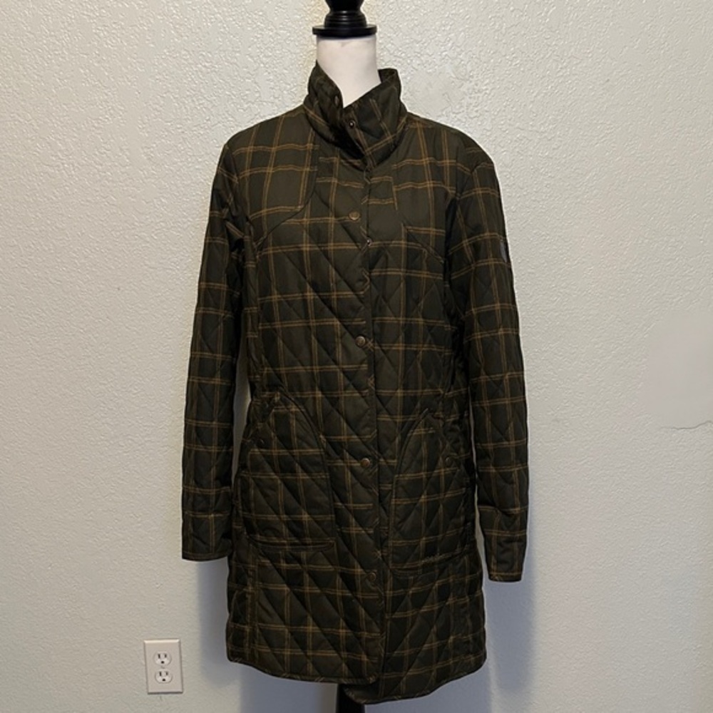 Eddie Bauer Plaid Quilted Snap Closure Cinch Coat XL
